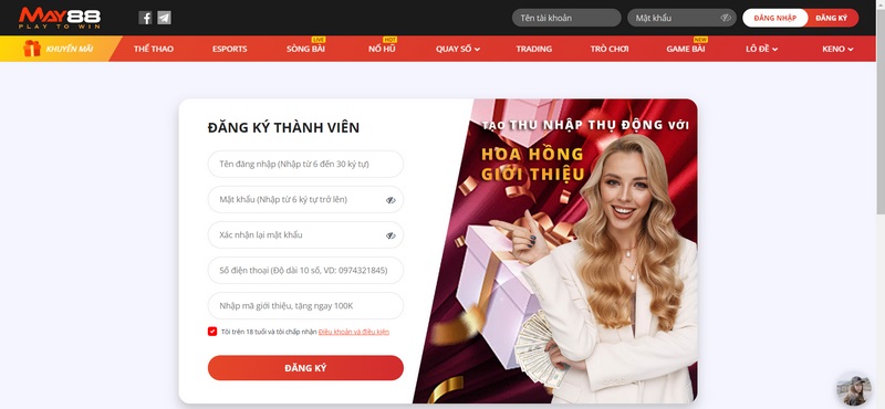Các quá trình đăng ký khi tạo tài khoản May88