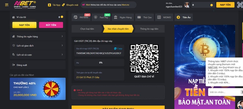 Phương thức nạp thông qua tiền ảo cũng đang được khá nhiều người sử dụng 