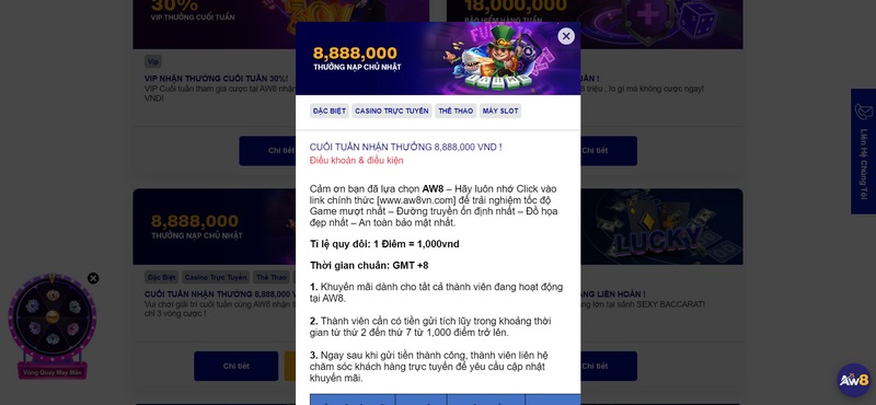 Cuối tuần nhận thưởng lên đến 8tr888 khi nạp tiền chủ nhật