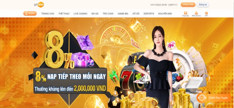 Tặng thêm 8% tiền nạp hàng ngày ở nhà cái VT999 